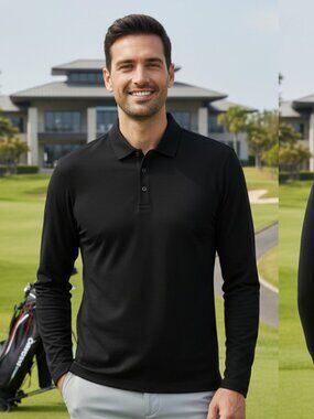 BloqUV Men's Polo Collared Long Sleeve Button Up Shirt Black L